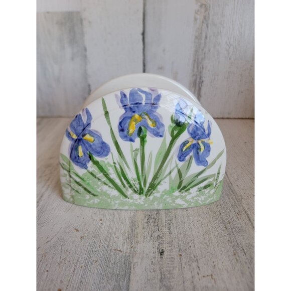 Vintage blue iris flower‎ Napkin holder ceramic home decor kitchen - Picture 1 of 5